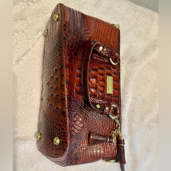 Brahmin Mini Asher Satchel Crossbody Pecan Melbourne Croc Print Embossed Leather - Picture 9 of 10